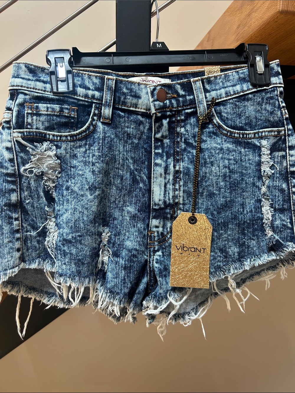 Vibrant Women's Acid-Washed Distressed Denim Shorts - Blue E 008